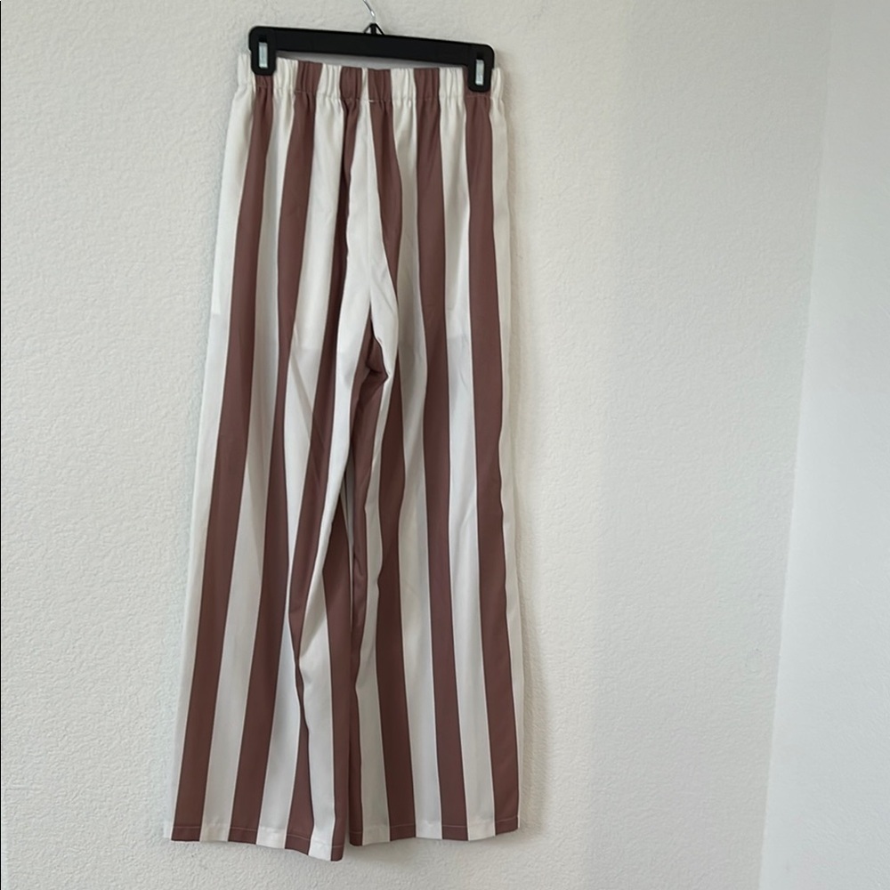 EUC | Shein | Vertical Striped Brown & White Pants | Sz M - Picture 5 of 5